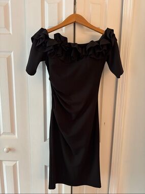 Xscape Black One-Shoulder Ruffle Cocktail Dress